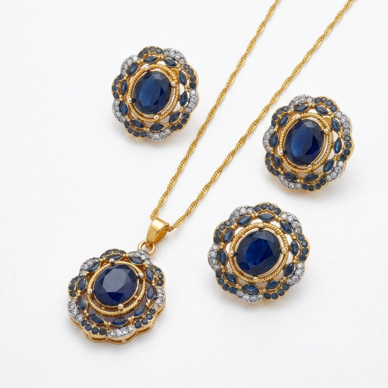 Royal blue Sapphire Flower Set