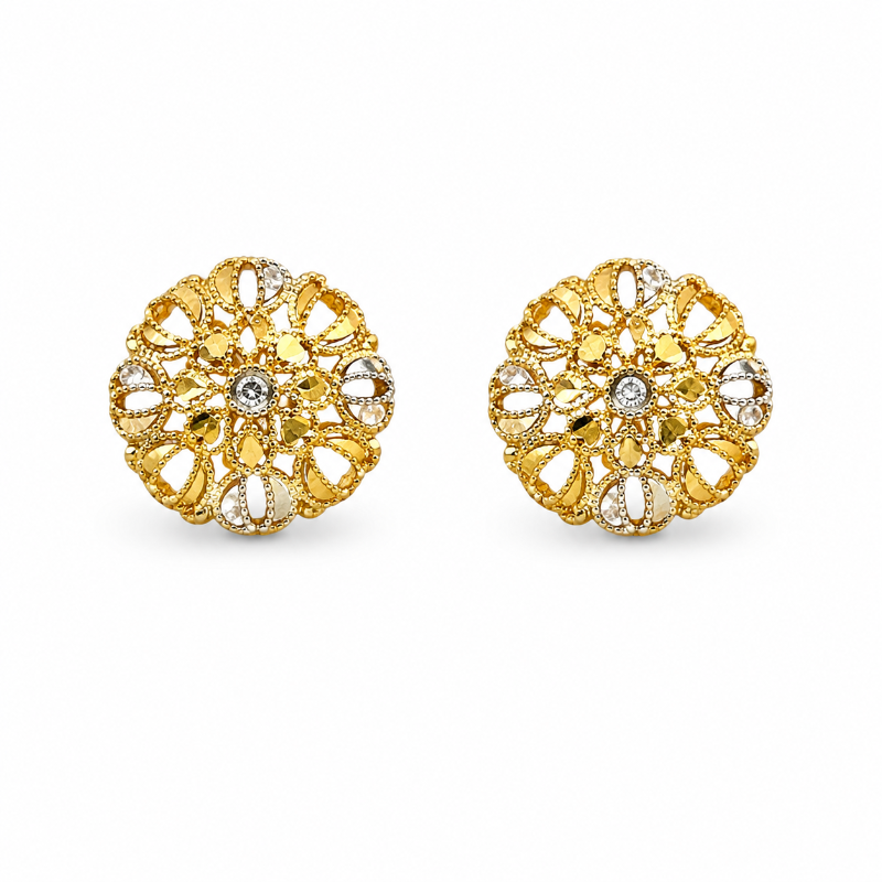 Golden Round Flower Studs